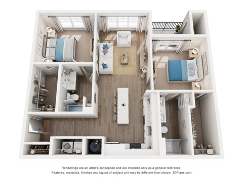 Floor plan for 2 beds, 2 baths, 1177 sqft